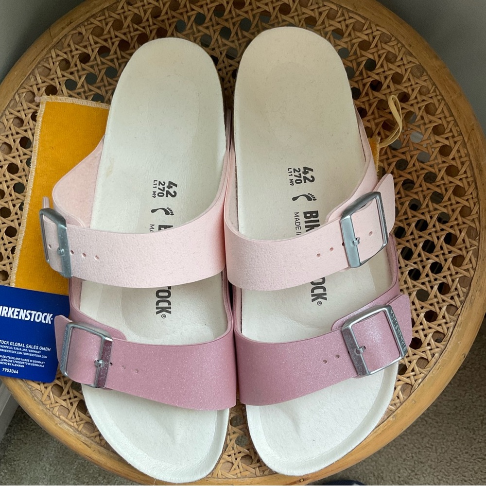 NEW Birkenstock CALIA Arizona Slip Pink & White